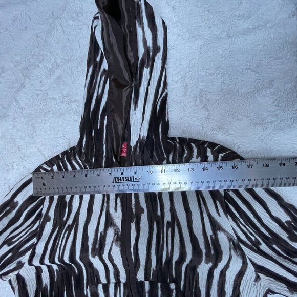 Gabriella Molinari Womens Black & White Crinkle Zip Up Hoodie Sz 8 Smocked Trim - Picture 6 of 9